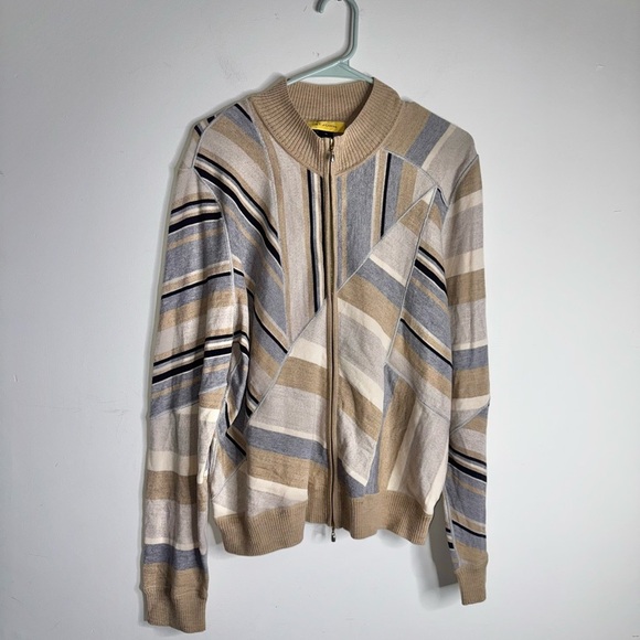 St. John Tan Wool Zip Up Sweater Cardigan - Picture 3 of 10